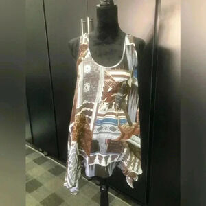 Ali & Kris Sheer Long Coverup Handkerchief hem, Racerback,Cardinal print,light